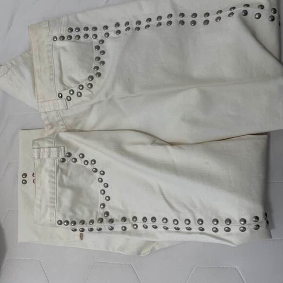 White studded jeans, size 16, low rise, flare leg, stretch quality denim $25 - Picture 2 of 6